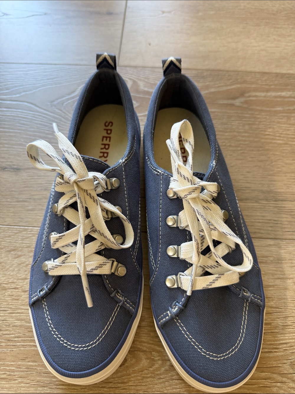 Sperry Navy Canvas Women's Sneakers with White Laces